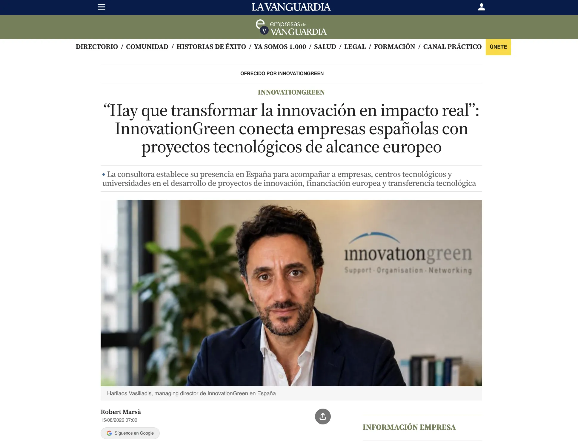 Click to read the full article in "La Vanguardia" (Spanish)
